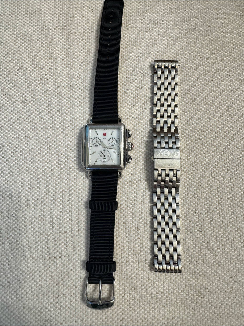 Michele Deco Chronograph Swiss Watch Stainless Steel And Mother Of Pearl Dial